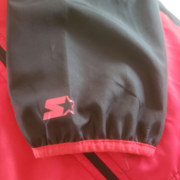 Men's Starter Black and Red Hooded Windbreaker Zip Up Jacket - Picture 8 of 10